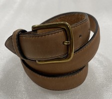 Tan Leather Belt Adjustable Brass Buckle Handcrafted USA 36 Unisex EUC