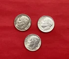 (3) 1964 Roosevelt Dime 10c - 90% Silver US Dime 10 Cent Red