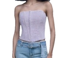 NWT ZARA Size S Gingham Lavender Purple Tweed Corset Cropped Top