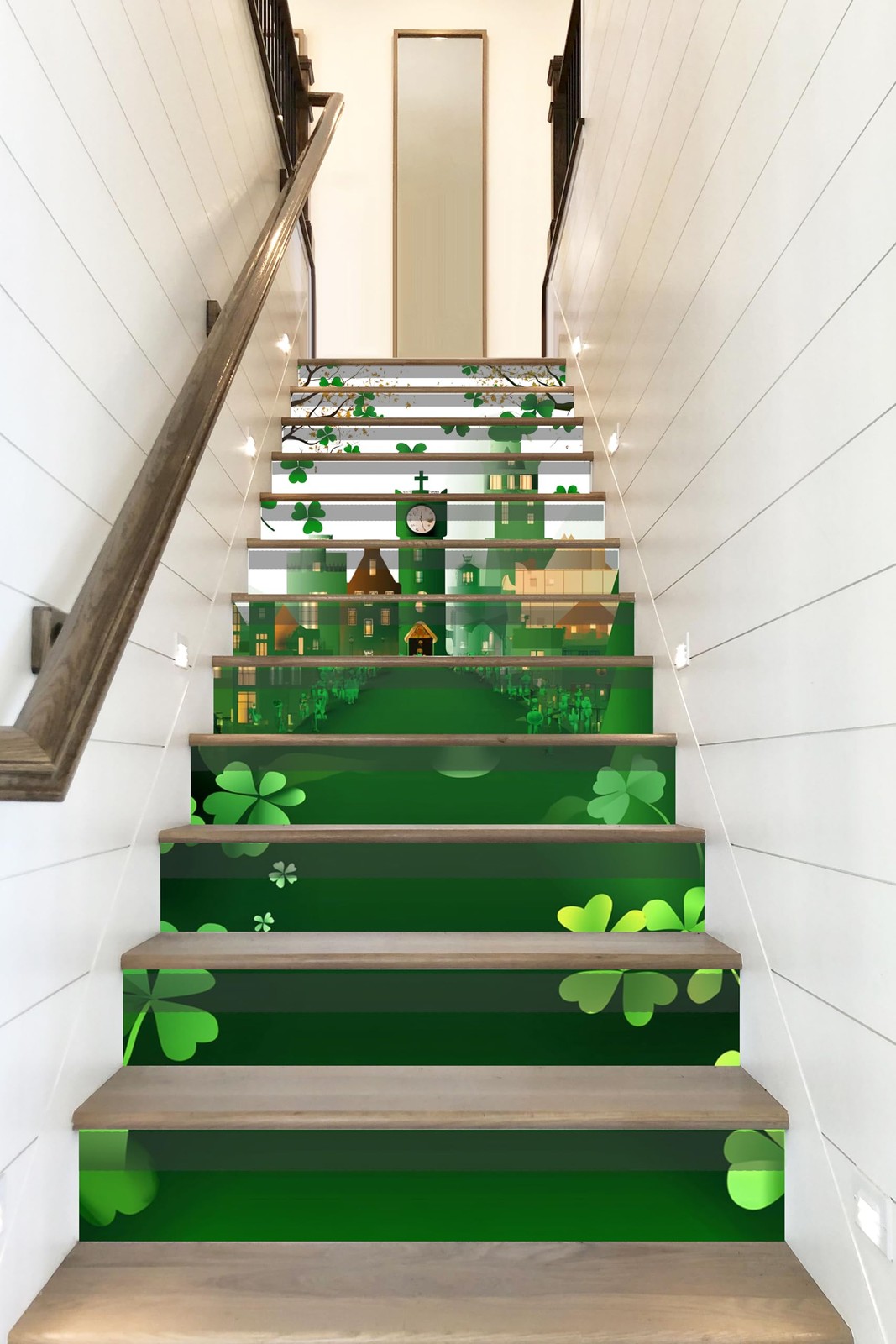 St Patrick's Day Removable Shamrock Stair Risers Peel and Stick Decor