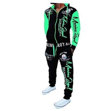 Men 's Casual Tracksuit Hooded Full Zip Elastic Waistband Medium Green