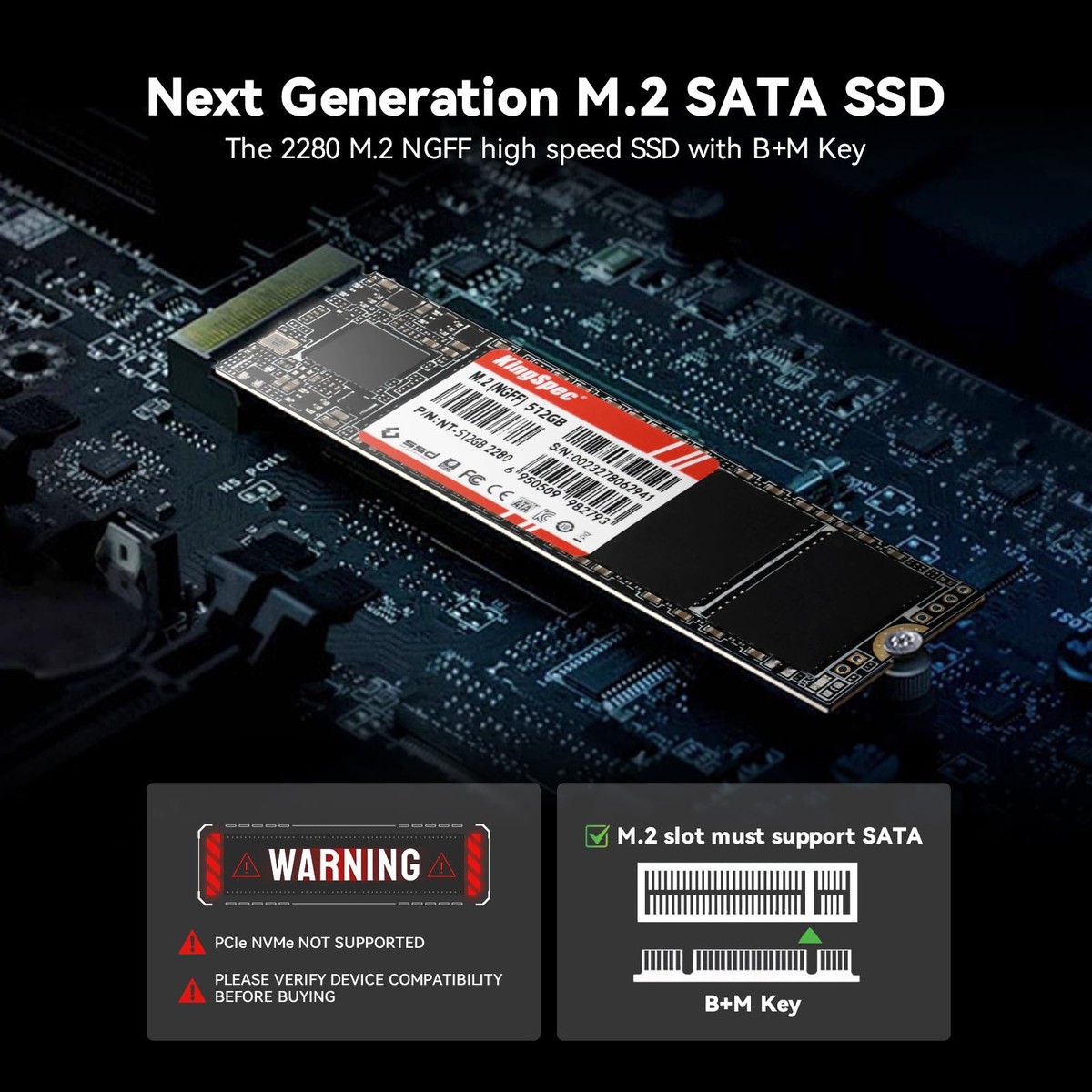 KingSpec 512gb SATA III 6 Gb/s M.2 2280 3d NAND NGFF