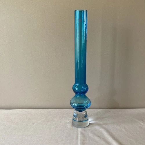 Vtg Marquis by Waterford Merengue 17" Turquoise Blue Bud Vase - 3" x 17" Signed