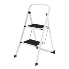 2 Tread Step Ladder White Alloy Steel Anti Slip Treads