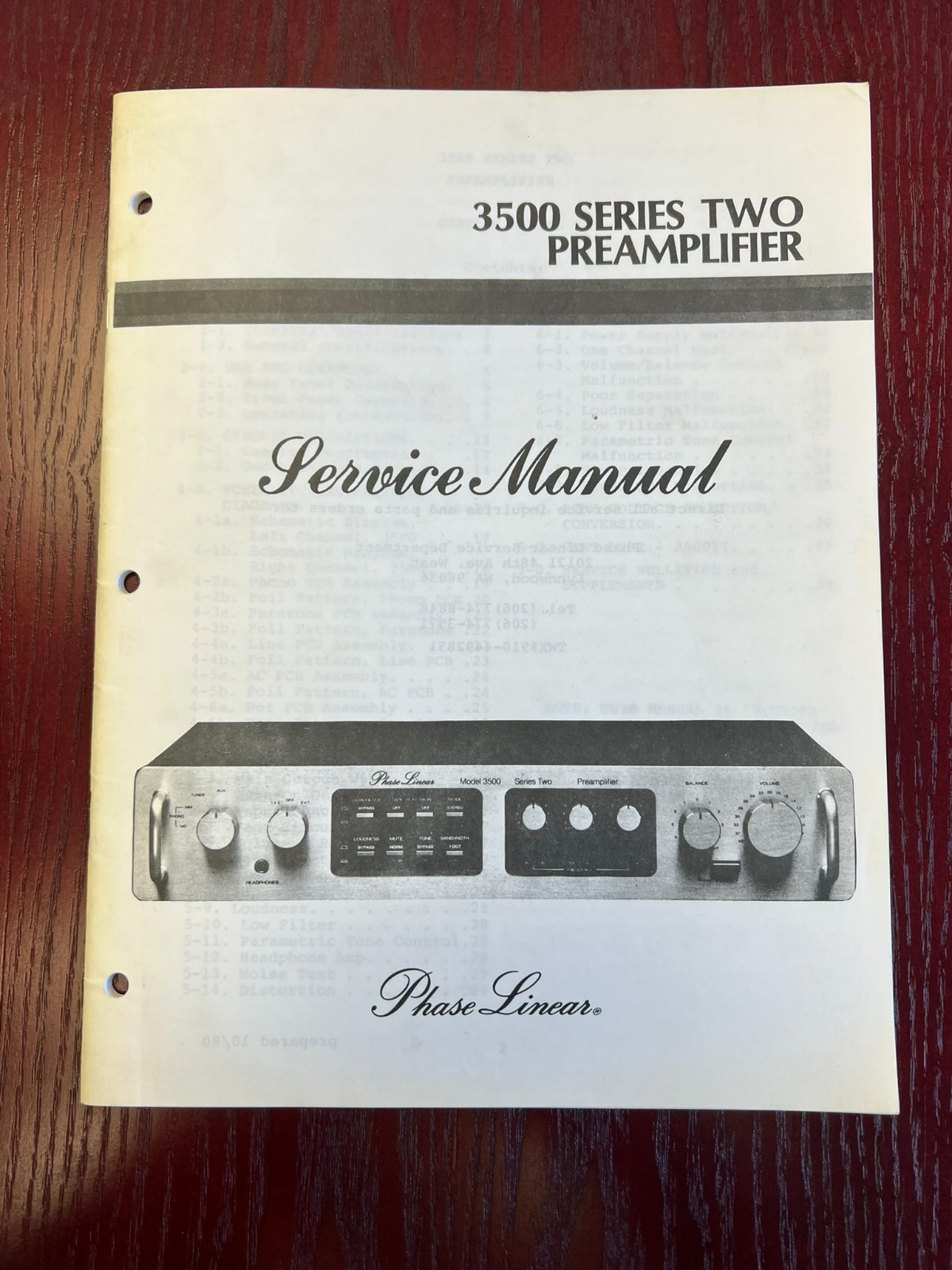 Original Phase Linear 3500 Series TWO Preamplifier Service Manual
