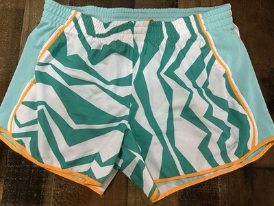 Nike Tempo Dri Fit Womens Medium Chevron Running Shorts Green White Orange Aqua