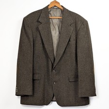 Haggar Blazer 44R Brown Tweed Sport Coat Elbow Patch Classic Mens