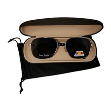 Square Aviator Sunglasses W/Silver Spring Temple Frame  Black Polarized Lenses.