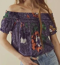 Free People Fp One Suki Off The Shoulder Blouse Top Ruffle Floral Printed New S