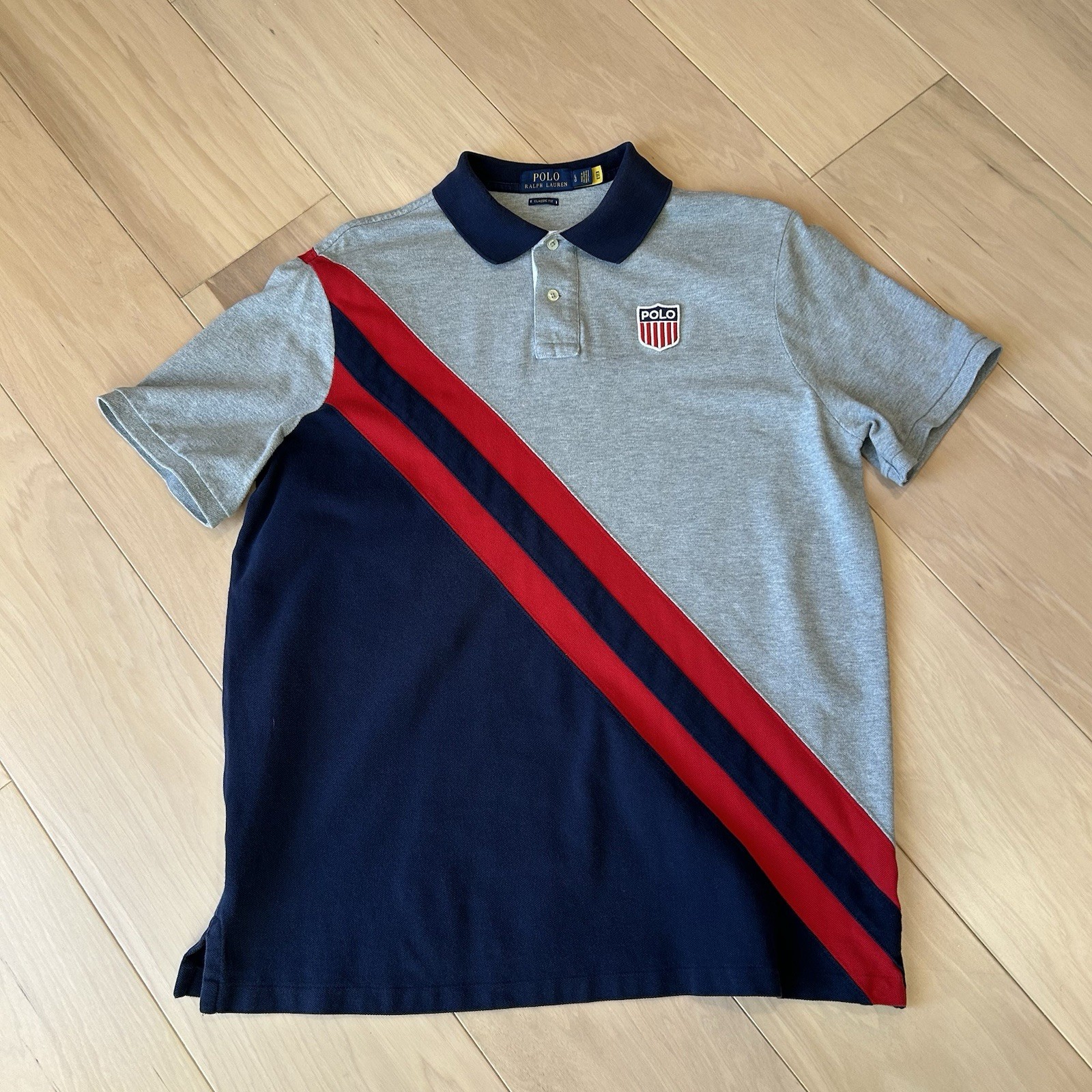 PONY Polo Ralph Lauren Shield Logo Camicia Manica Corta Vestibilità Classica Uomo Large