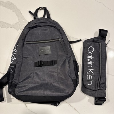 Calvin Klein Charcoal Backpack & Fanny Pack Monogram Logo Heather Gray