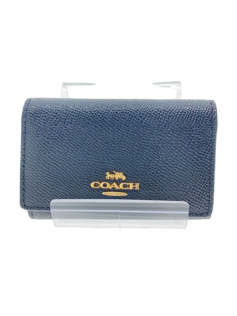 COACH Key Case Leather BLK Solid Color Women's