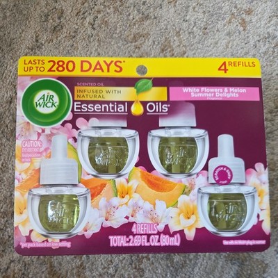 Air Wick Scented Oil Air Freshener Refills, White Flowers & Melon, 4 Refills