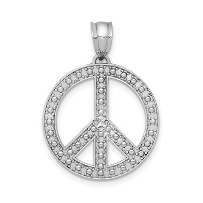 14k Weißgold Peace Zeichen Anhänger strukturiert symbolisch böhmische Harmonie Schmuck
