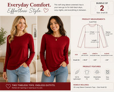 2 Pack-Womens Red SUPIMA Cotton-Long Sleeve -...