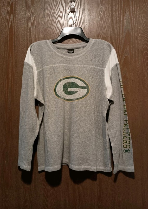 Reebok Women's NFL Shirt XL Green Bay Packers Long Sleeve Print Waffle Material 