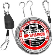 VIVBOO 40ft Clothes Line Outdoors 3/16" Wire Ropes Silver PVC Coating Laundry...