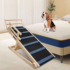 Wooden Dog Ramp for Bed - 5 Level Adjustable Ramp for Dog Doulbe Anti-Slip Pe...
