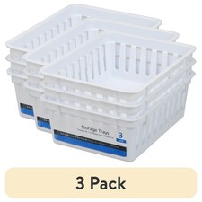  3 pack Square Mini Plastic Storage Trays, Stackable, White, 3-Pack
