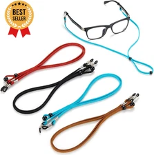 4 PCS Eyeglass Straps Leather Sunglasses Holder Adjustable Lanyard for Men Women