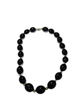 Vintage Black Glass Beaded Necklace Collar Gold-Tone Women  s Unmarked