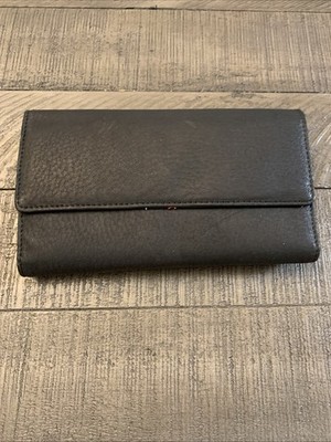 Wilsons Leather Pelle Studio Black Pebbled Leather Trifold Wallet  NWOT