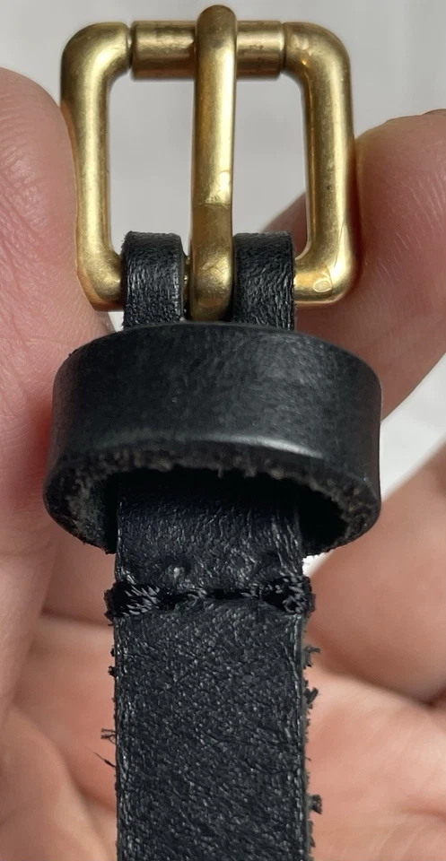 Vtg J Crew Studded Skinny Belt Womens Sz L Black Genuine Leather Brass Hardware - Image 3 of 4