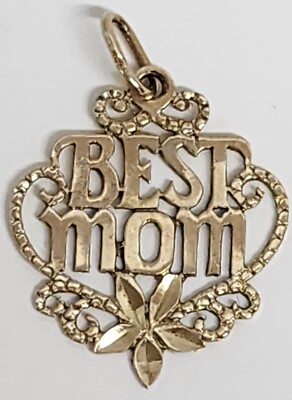 14K Yellow Gold Best Mom Charm Pendant
