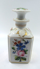 Antique French porcelain perfume cologne bottle hand painted Floral gold stopper