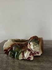  Elf Pixie Glazed Ceramic Laying by a Log Pla...