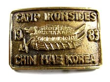 1983 Camp Ironsides Chin Hae Korea Handmade Brass Belt Buckle 62514