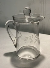 Daisy Leaf Pattern Early American Cut Glass Small Pitcher with Lid 4 3/8 " Tall