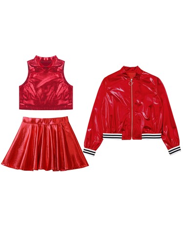 Kids Girl's Crop Top With Skirt Sport Dance Outfit Cheerleading Tracksuit Jazz - Picture 41 of 63