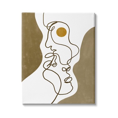 Tender Faces Line Drawing Abstract Orange Brown Shapes, Designed by Birch&Ink...