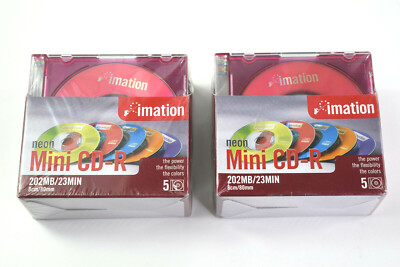New Imation Mini Disks CD-R  2 - 5 Pack Lot With Neon Jewel Cases