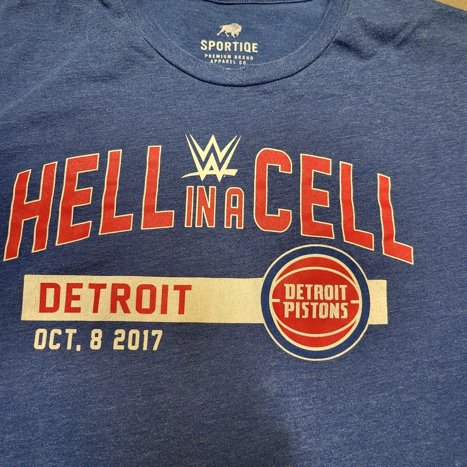 WWE Hell In A Cell Detroit Pistons Shirt Mens 2XL Blue Short Sleeve Wrestling - Image 2 of 4