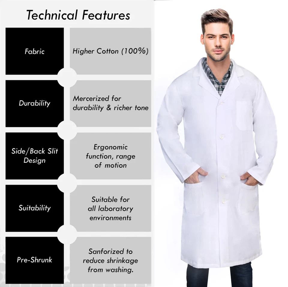 DR Uniforms Unisex Lab Coat White (100% Cotton) - Image 3 of 4