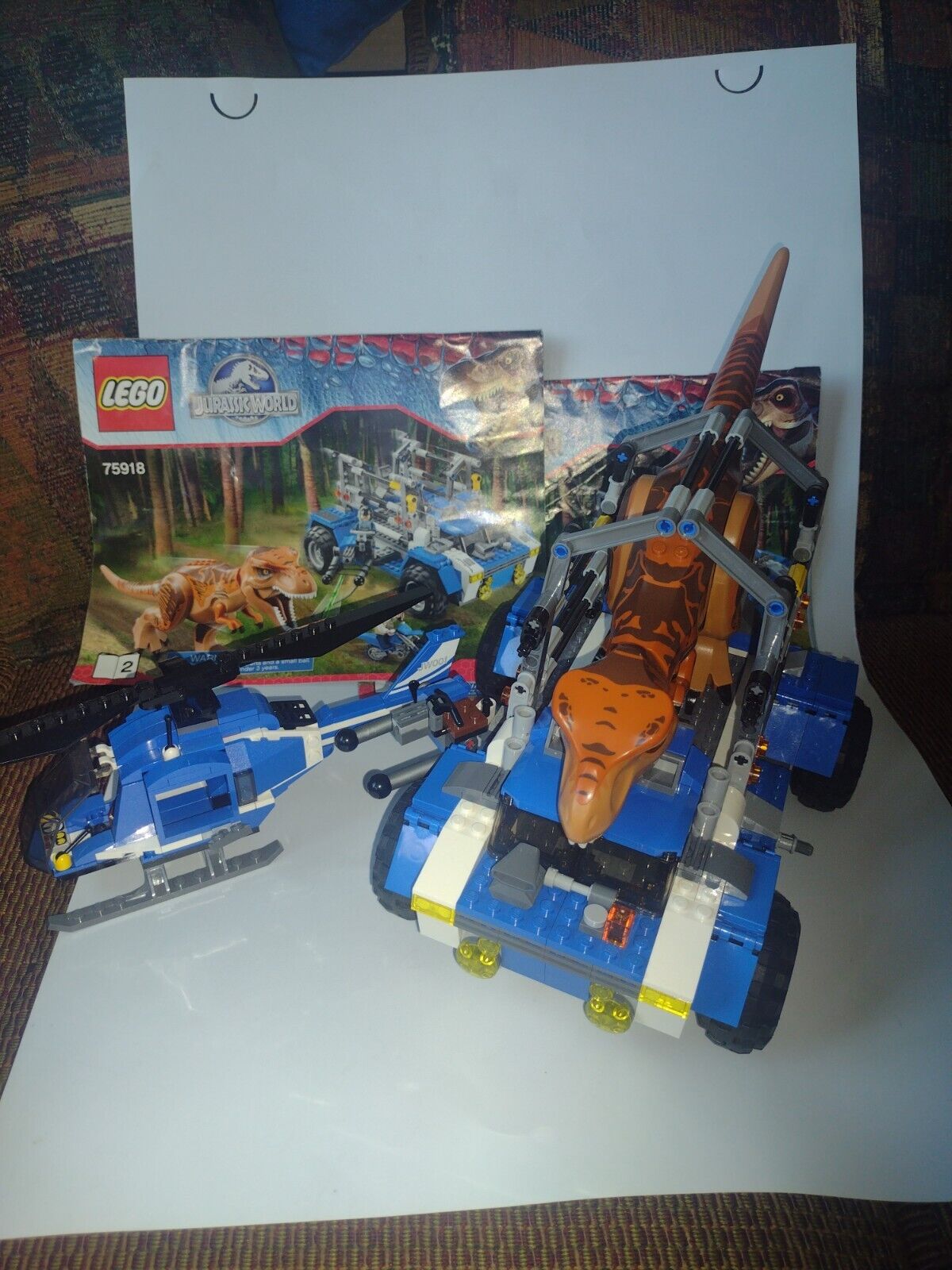 LEGO LOT Jurassic World: T. Rex Tracker 75918 And 75915 Helicopter Both 90+% ...