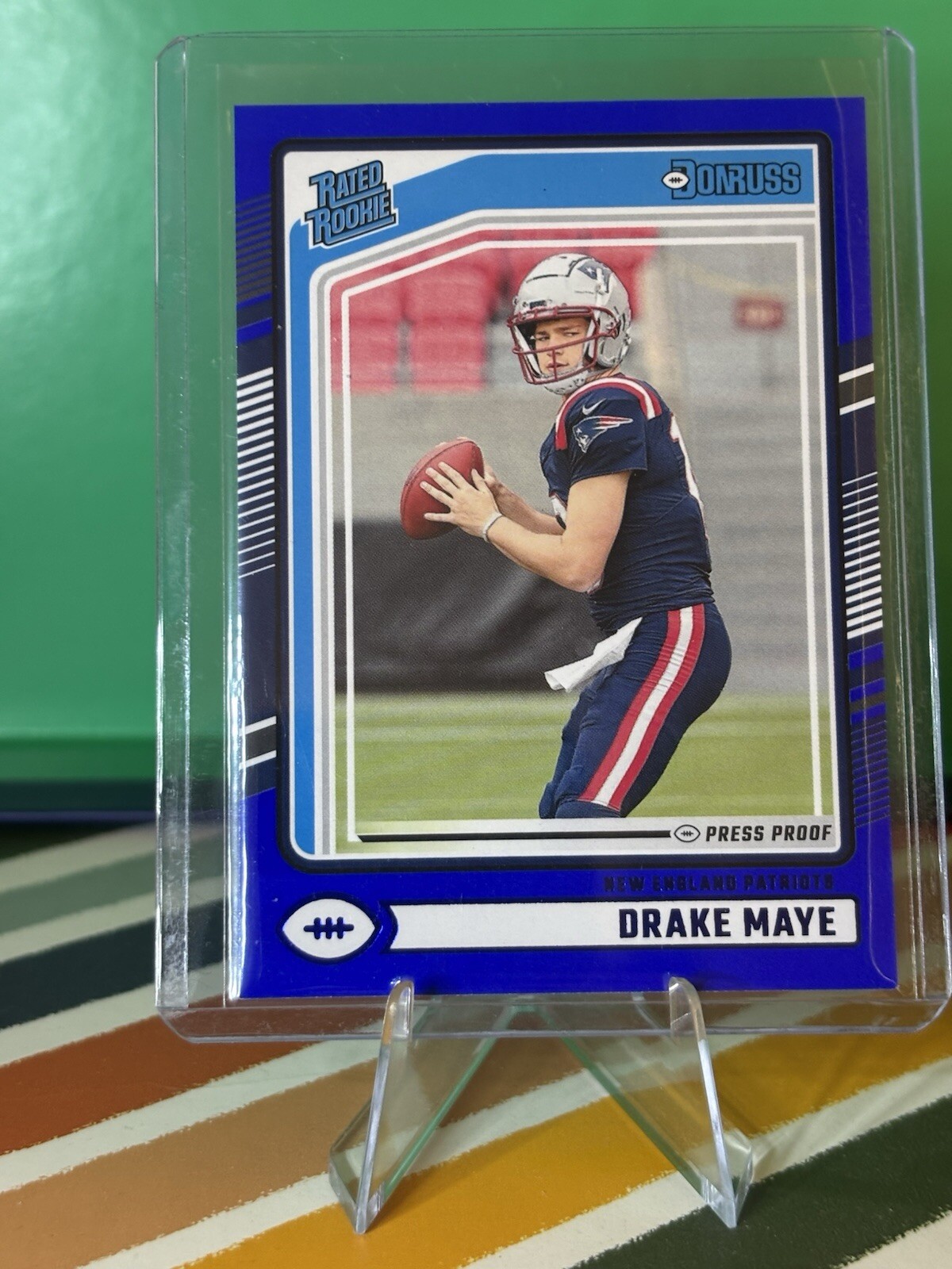 2024 Panini Donruss Drake Maye #379 Rated Rookie Press Proof Blue RC