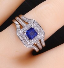 1.3 Carat Natural Ceylon Blue Sapphire and Diamond Halo Engagement Ring