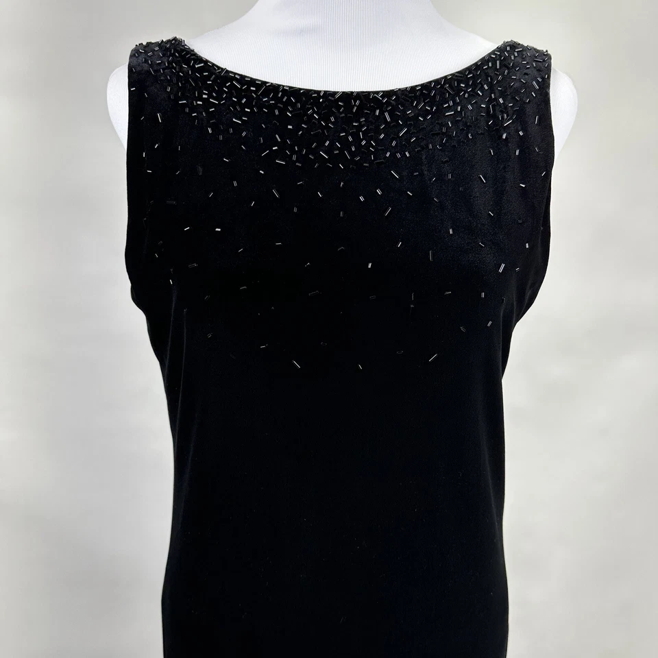 Vestido Vaina Molly Malloy Noche 8 Negro Cuentas Terciopelo Sin Mangas Cuello en V Espalda Lazo Foto 4 de 4