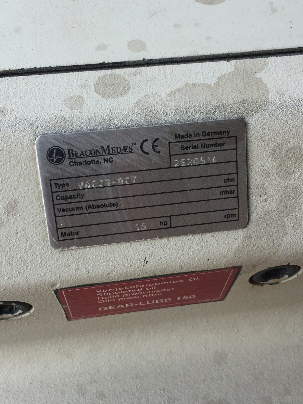 BeaconMedaes VAC03007 15 HP 3PH 208230/460V VACUUM PUMP eBay