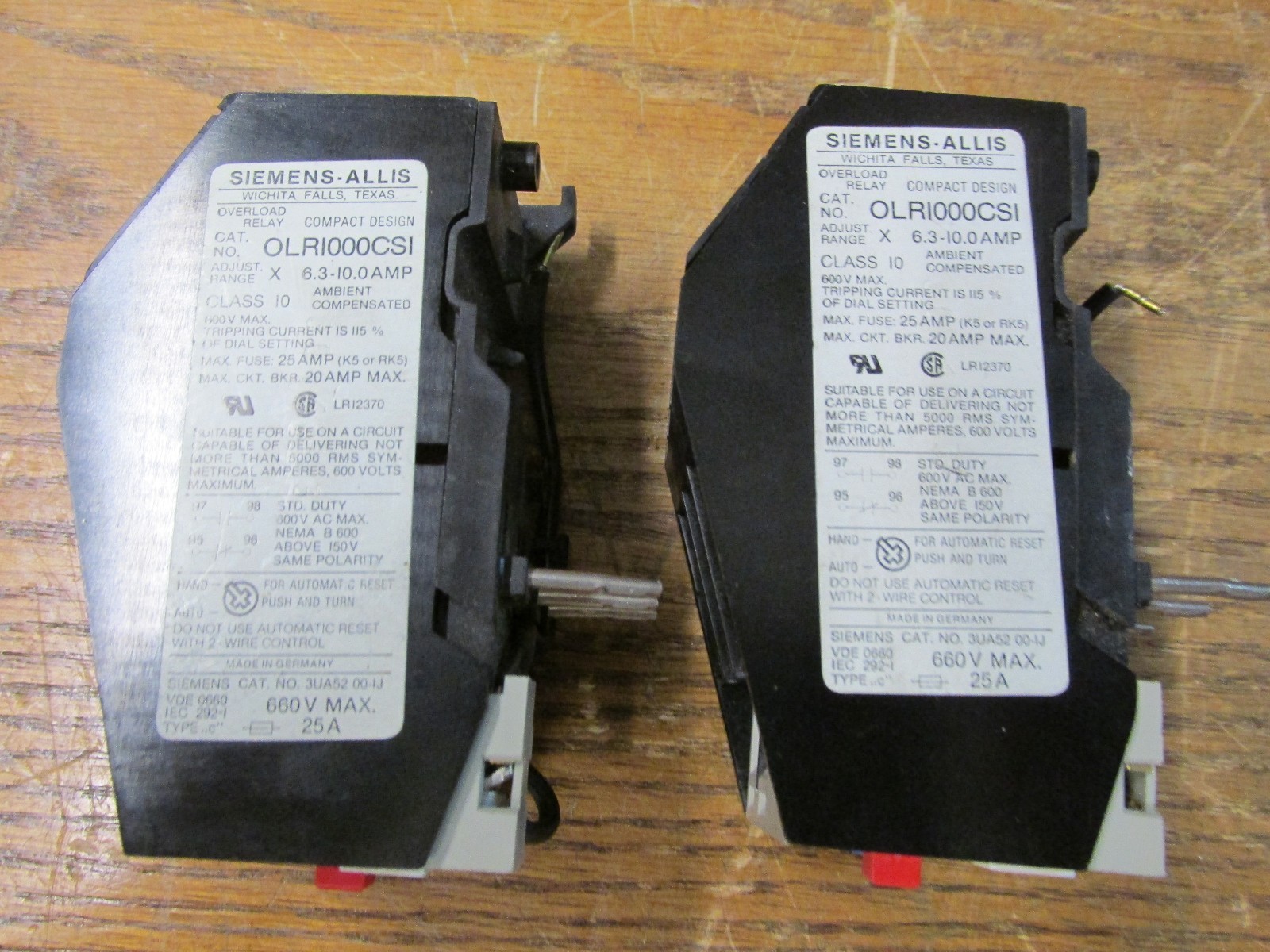 LOT OF 2 Siemens Allis OLRI000CSI Overload Relay 6.310.0 Amps Class 10