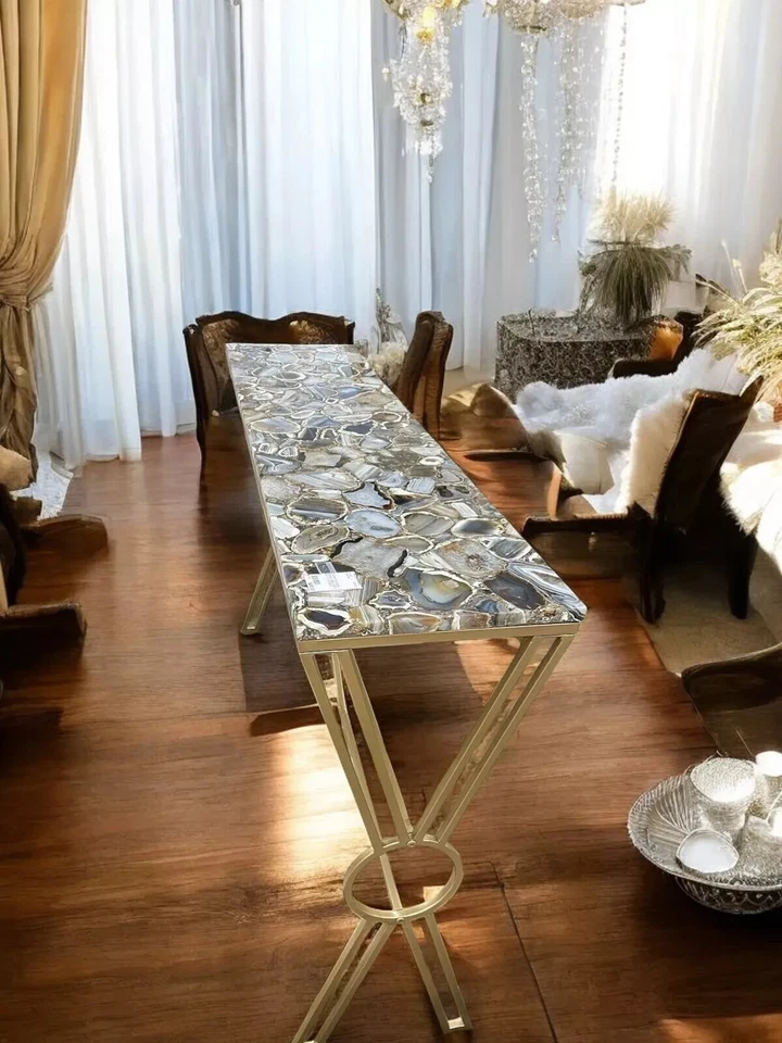 24"x15" Grey Agate Stone Console Table Top | Luxury Living Area & House Decor - Image 3 of 4
