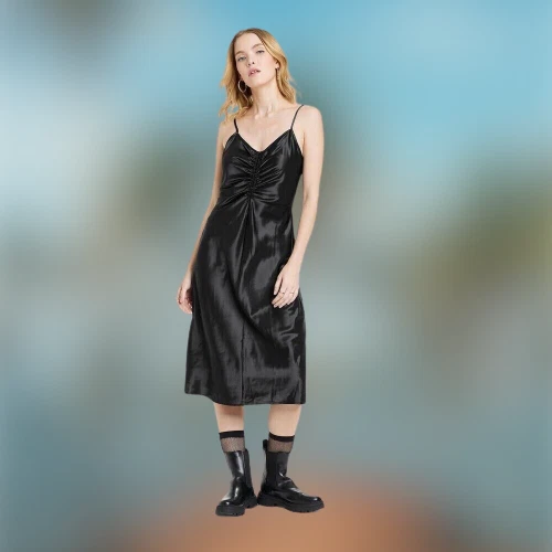A New Day Women s Size Small Black Ruched Slip Dress w Adjustable