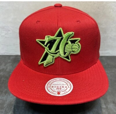 Philadelphia 76ers Hat Reverse Grinch Red Mitchell and Ness Snapback Cap H42