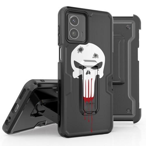 SKULL DESIGN STAND BLACK Case Cover +Belt Clip For MOTOROLA G STYLUS 5G 2023 NEW - Picture 4 of 10
