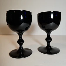 Vintage Rare MCM Black/Cobalt Blue Port Wine Glass Set Of 2 Goth