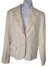 Allen by ABS Blazer 2-Button Blazer Jacket Women's size 12 Cream Textured Lined