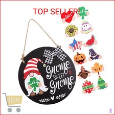 CYNOSA Interchangeable Seasonal Gnome Sweet Gnome Welcome Sign for Front Door De